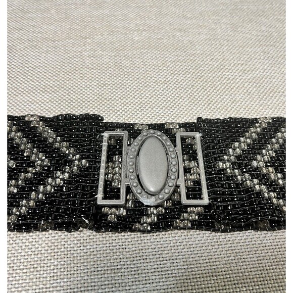 Vintage Stretch Glass Sead Bead Belt  Chevron OS 80’s GLAM Handemade - Picture 3 of 9